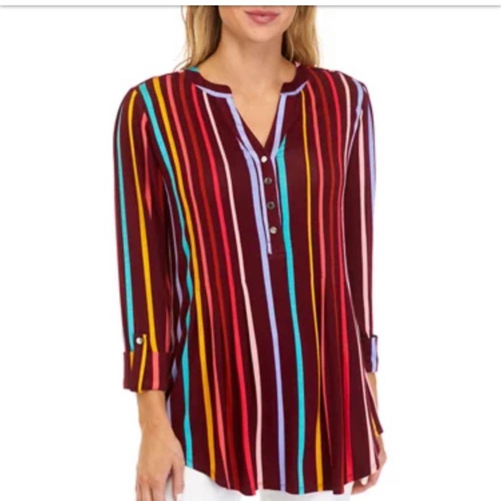 Kim Rogers NWT burgundy striped shirt - Picture 5 of 5